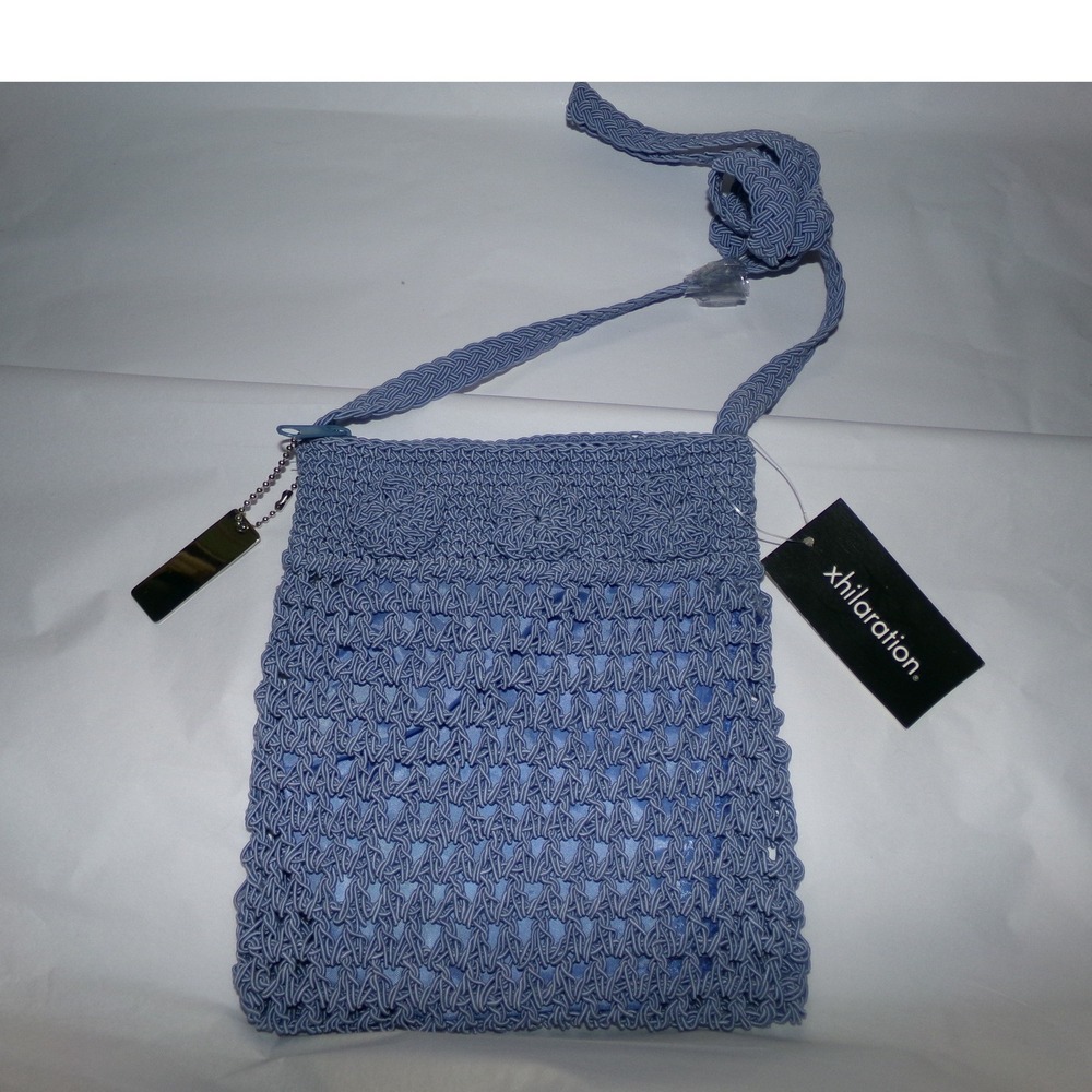Xhilaration Periwinkle Blue Crochet Woven Crossbody Bag Small Knit Purse NWT